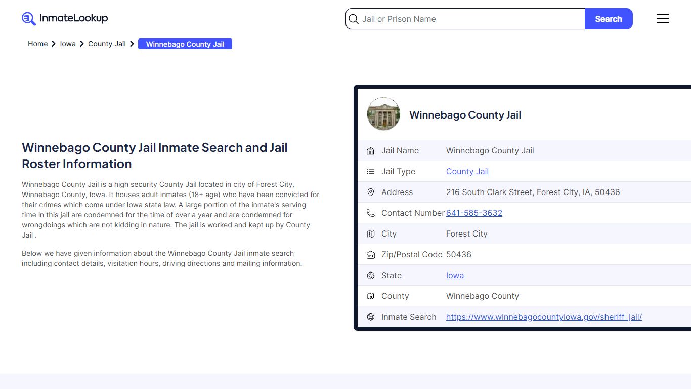Winnebago County Jail (IA) Inmate Search Iowa - Inmate Lookup