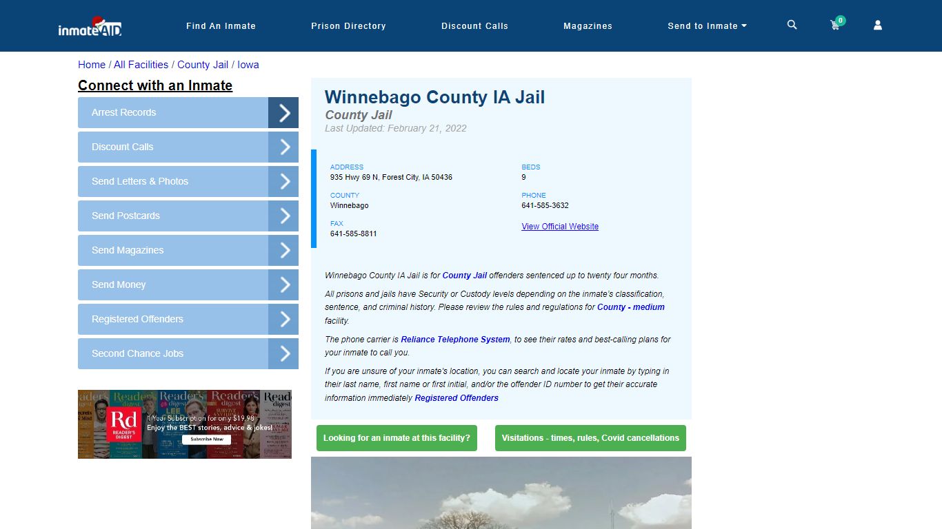 Winnebago County IA Jail - Inmate Locator - Forest City, IA